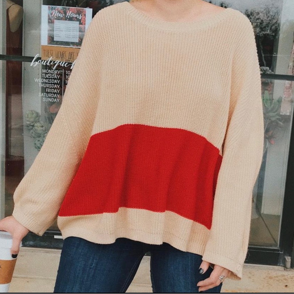 Knot Sisters Stripe Sweater Relaxed Natural Red - Small